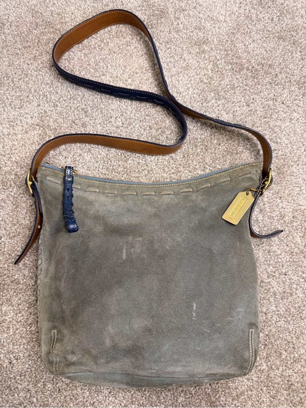 Y2K Coach Two-Tone Canvas and Suede Crossbody Bucket Bag - Blue, Black, Brown
